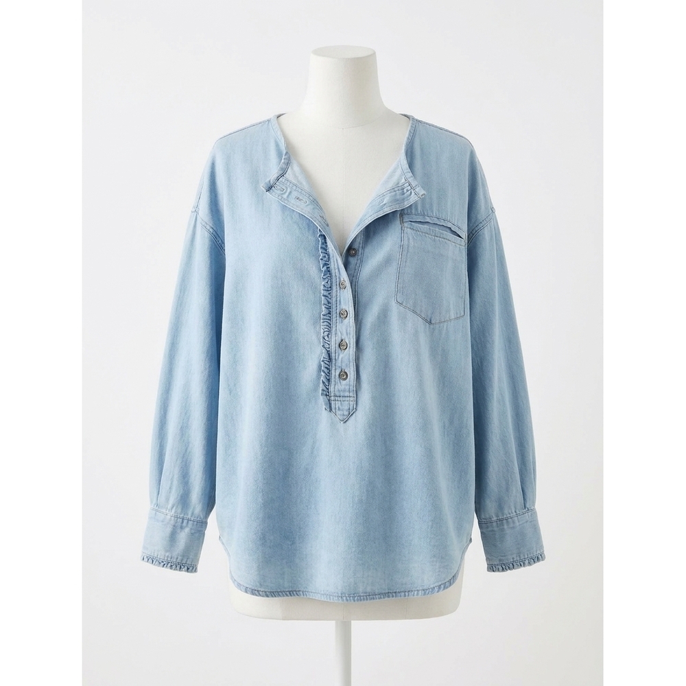 NEW FREE PEOPLE denim dreaming pullover top in blue